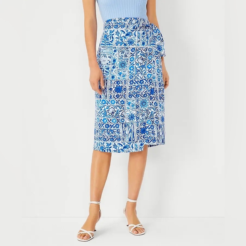 NWT Ann Taylor Blue Tile Wrap Pencil Skirt